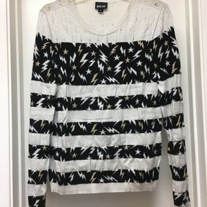 JUST CAVALLI Roberto Cavalli Metallic Black Sweater Stars Lightning Bolts
